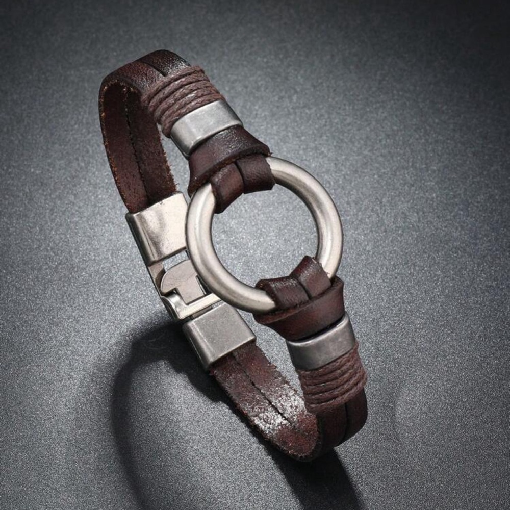 Men Rock Style Metallic Ring Simple Bracelet - Picture 4 of 6